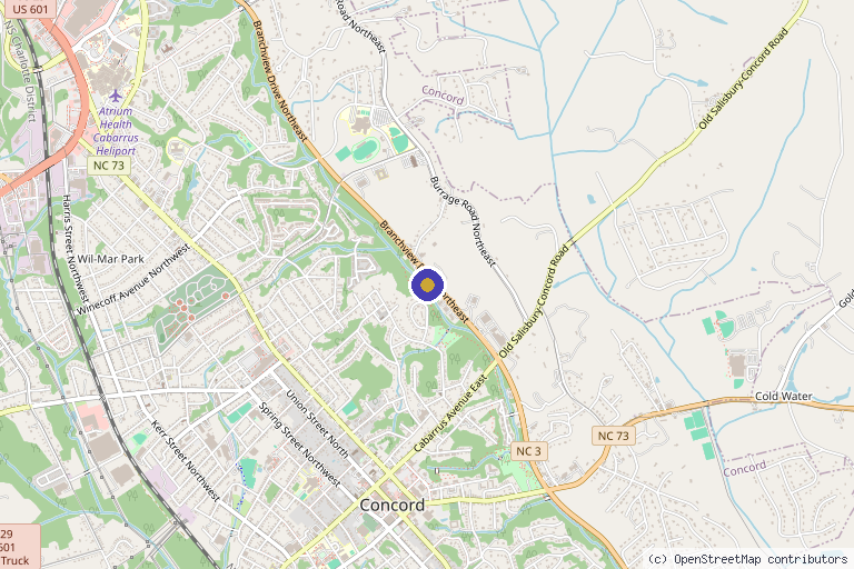 Map showing the location of HydraSpa Rejuvenation Station in Concord, NC