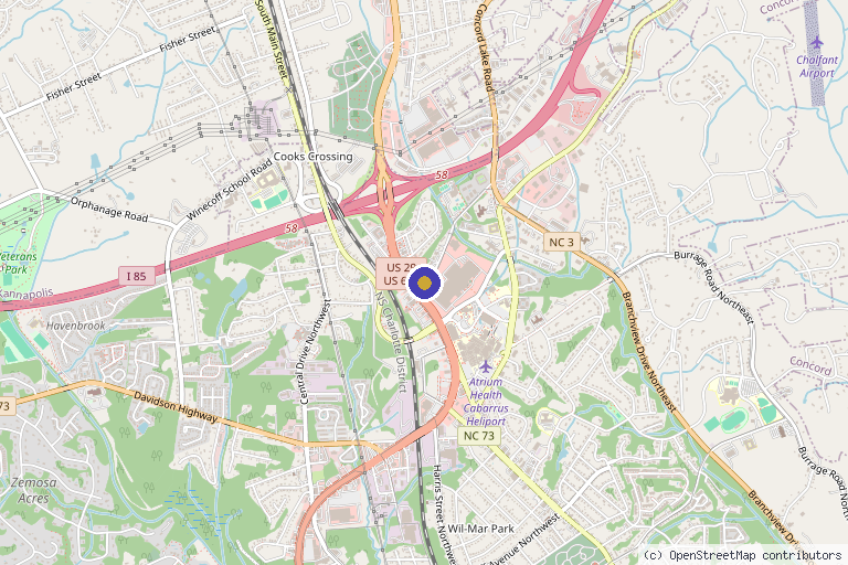 Map showing the location of Infinite Wellness of Concord in Concord, NC