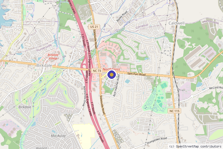 Map showing the location of Recharge Huntersville in Huntersville, NC
