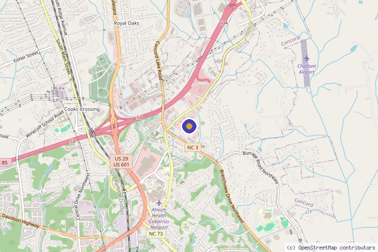 Map showing the location of Dermatology Group of the Carolinas - Concord in Concord, NC