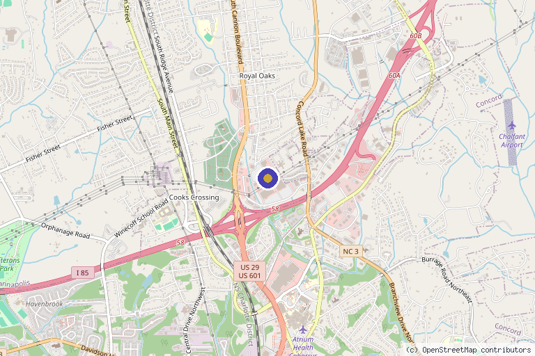 Map showing the location of Scalar Health Enhancement Center in Kannapolis, NC