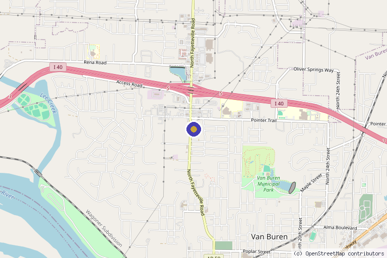 Map showing the location of Auralis Aesthetic & Wellness in Van Buren, AR