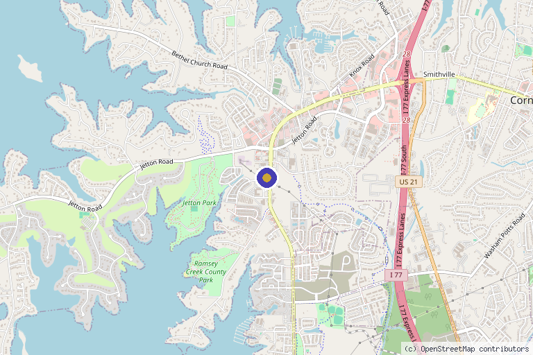 Map showing the location of MediThrive Personalized Wellness in Cornelius, NC