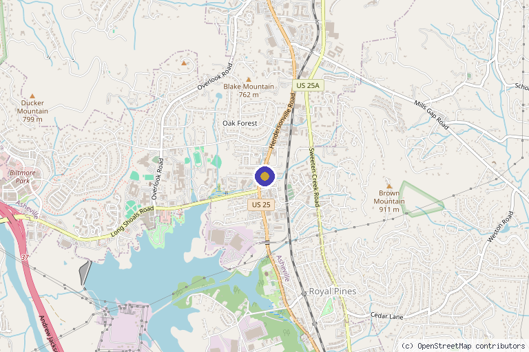 Map showing the location of DermaBlue in Asheville, NC