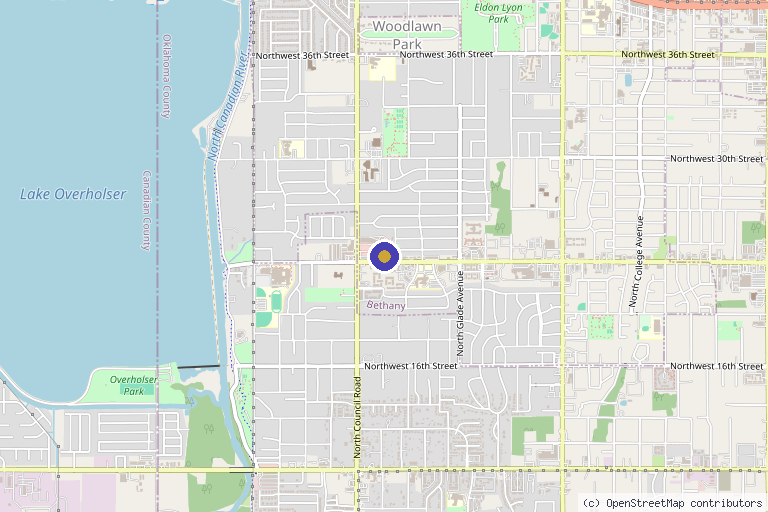 Map showing the location of Patriot Hyperbarics and IV Infusion Therapy in Bethany, OK
