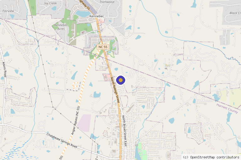 Map showing the location of EliteBio: Hormone and Aesthetic Solutions in Angier, NC