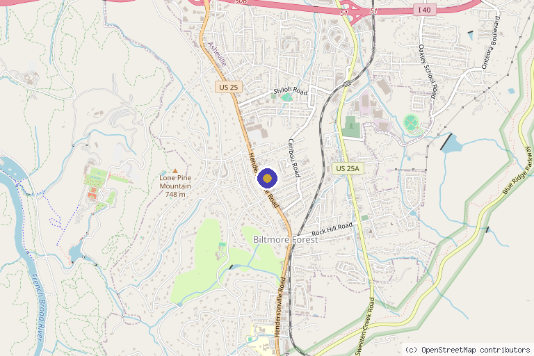 Map showing the location of Aesthetic Center of Asheville in Asheville, NC