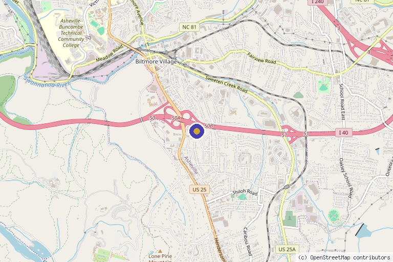 Map showing the location of Mountain Radiance in Asheville, NC