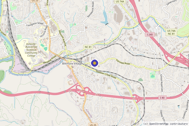 Map showing the location of Asheville Beauty Co in Asheville, NC