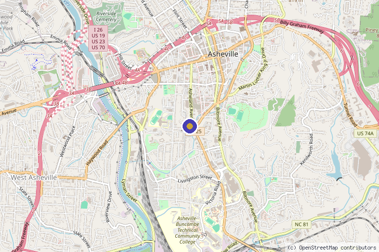 Map showing the location of Flawless Skin & Aesthetics in Asheville, NC