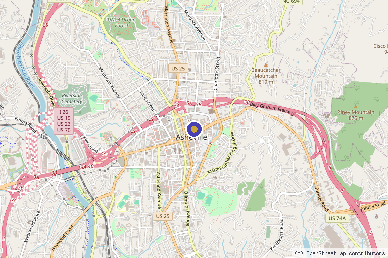 Map showing the location of SkinOvation Advanced Aesthetics - Downtown Asheville in Asheville, NC