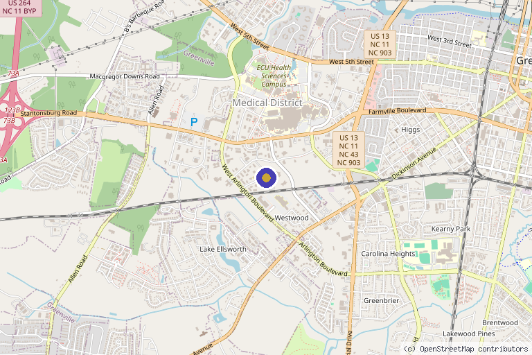 Map showing the location of Carolina Clinic for Health and Wellness in Greenville, NC