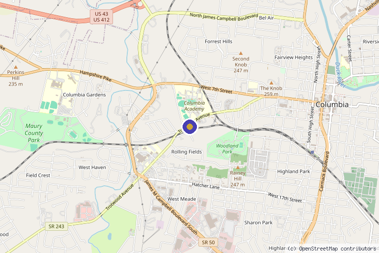 Map showing the location of N8 Health Centers - Columbia in Columbia, TN