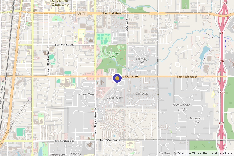 Map showing the location of McKinzie Aesthetics Center in Edmond, OK