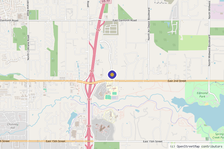 Map showing the location of Integrative Medical Solutions Edmond in Edmond, OK