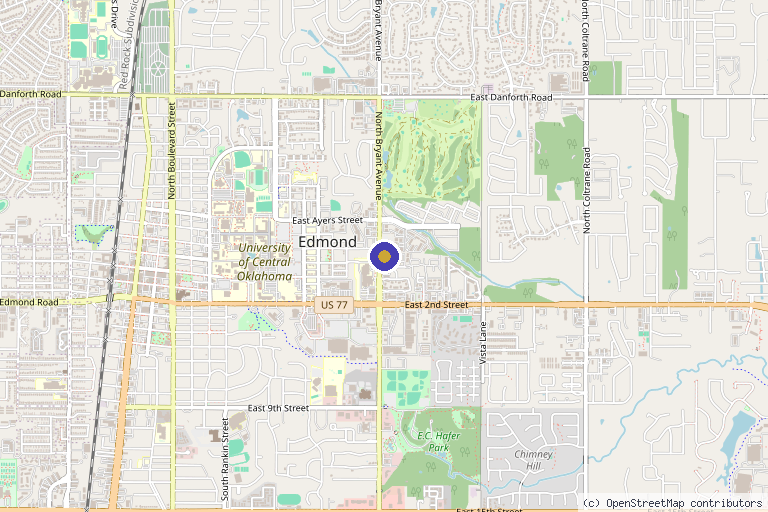 Map showing the location of Zen Aesthetics and Wellness in Edmond, OK