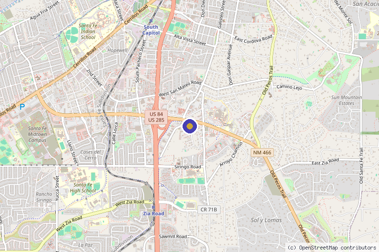 Map showing the location of Scher Center for Well Being in Santa Fe, NM