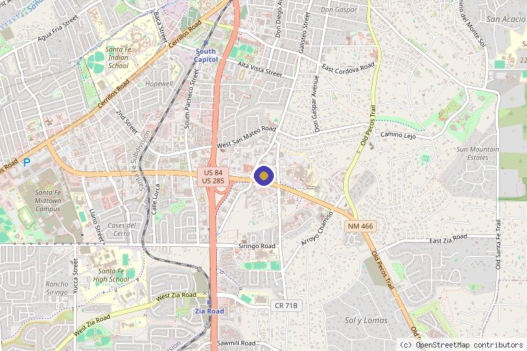Map showing the location of Ageless Aesthetics in Santa Fe, NM