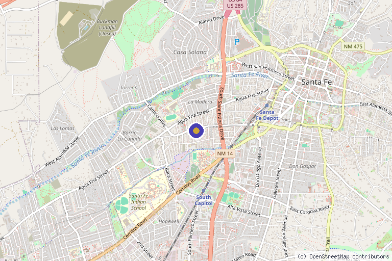 Map showing the location of Hummingbird Integrative Health in Santa Fe, NM