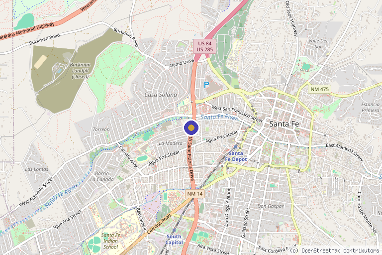 Map showing the location of Mariposa Health & Beauty Spa in Santa Fe, NM
