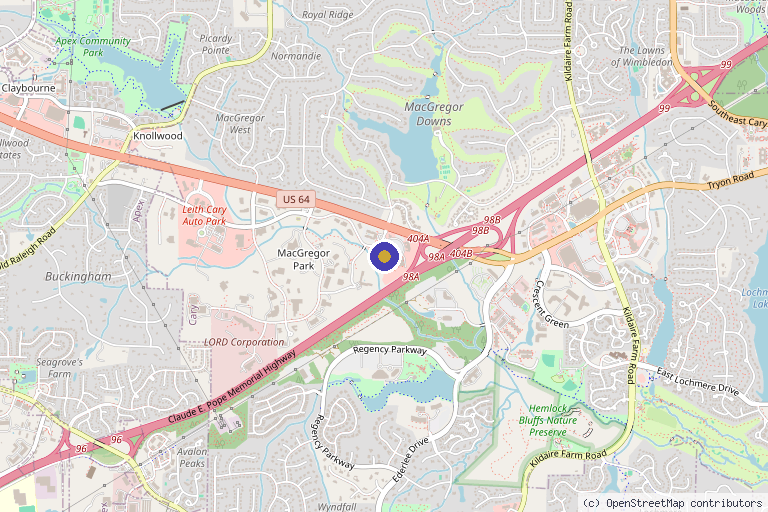 Map showing the location of Refinery Aesthetics & Wellness in Cary, NC