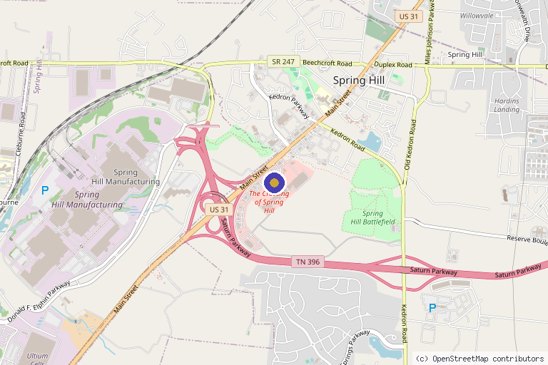 Map showing the location of Back To Health Family Chiropractic, LLC in Spring Hill, TN