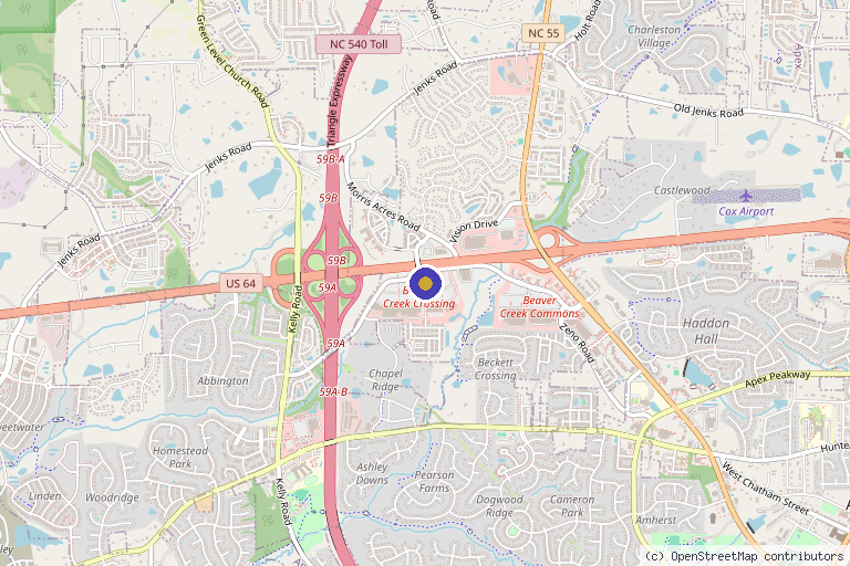 Map showing the location of Radiance Rx Skin & Aesthetics in Apex, NC