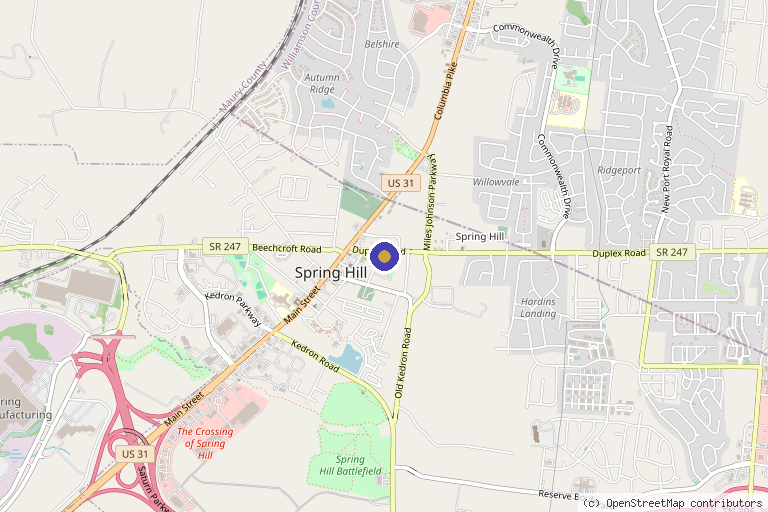 Map showing the location of Marvel Cosmetic MedSpa in Spring Hill, TN