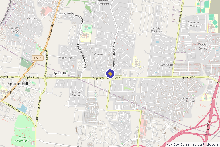 Map showing the location of Bone and Joint Institute of Tennessee - Spring Hill Orthopaedic Urgent Care in Spring Hill, TN