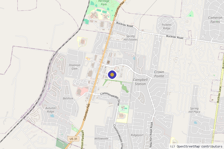 Map showing the location of Evolve Movement Therapy in Spring Hill, TN