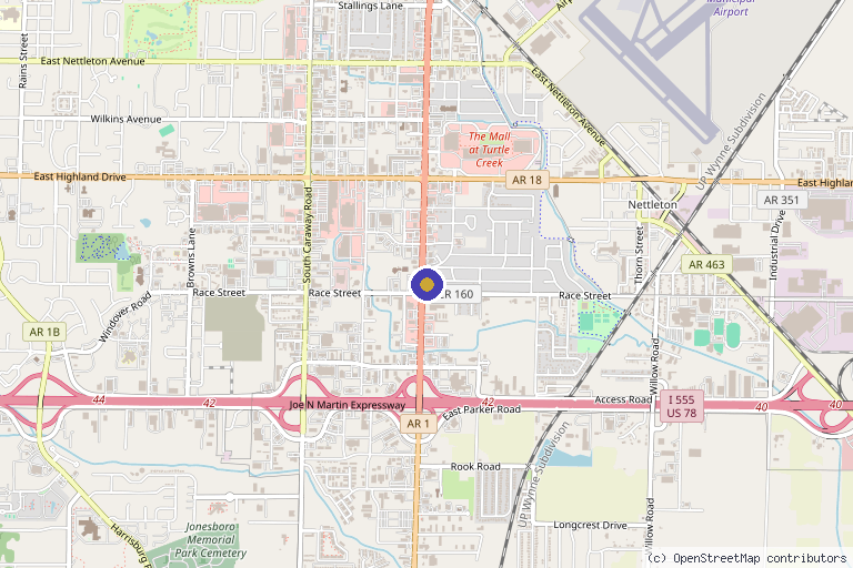 Map showing the location of Twin Rivers IV & Wellness Lounge - Jonesboro, AR in Jonesboro, AR
