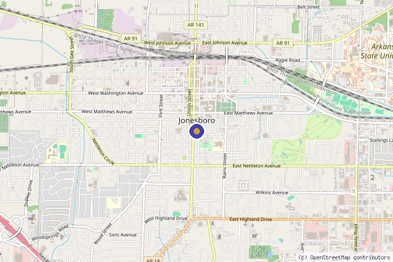 Map showing the location of Jonesboro Orthopaedics and Sports Medicine in Jonesboro, AR