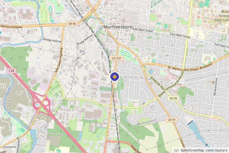 Map showing the location of Interventional Spine and Pain Center in Murfreesboro, TN