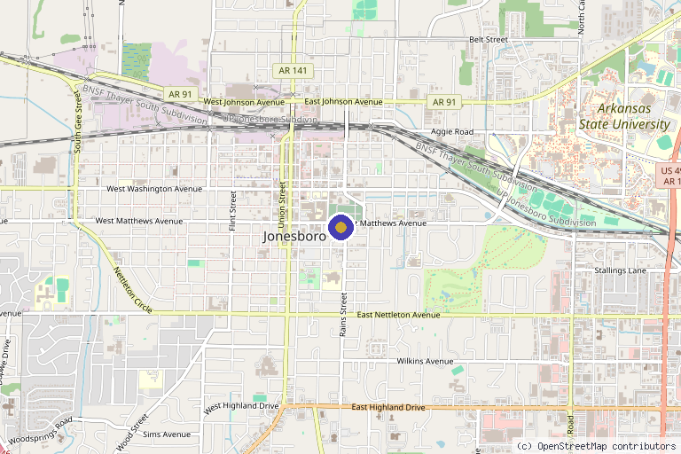 Map showing the location of Northeast Arkansas Pain Medicine & The Pain Center in Jonesboro, AR