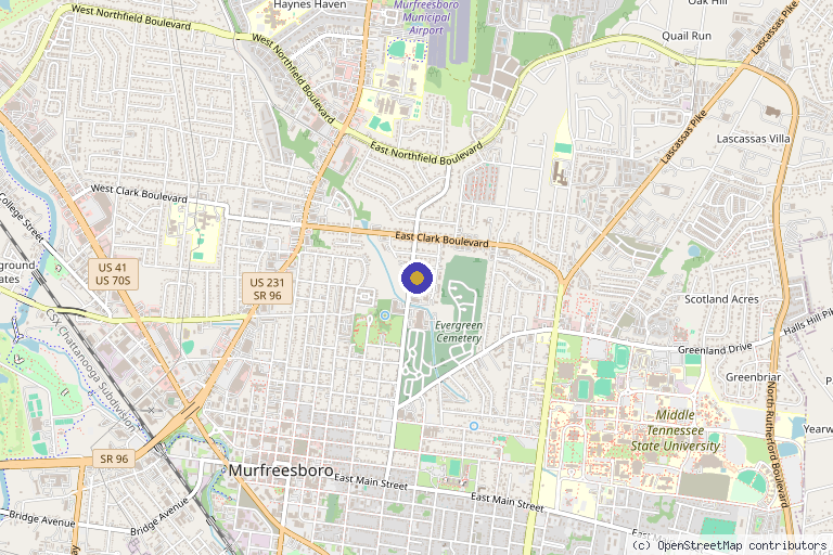 Map showing the location of Center For Spine Joint and Neuromuscular Rehabilitation in Murfreesboro, TN