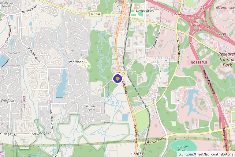Map showing the location of Meridius Clinic for Integrative Health in Durham, NC