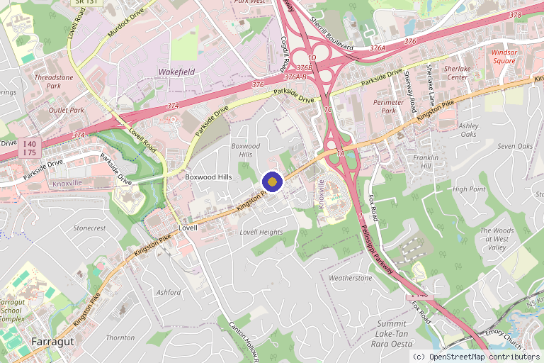Map showing the location of Jessica Ellam Medical Aesthetics in Knoxville, TN