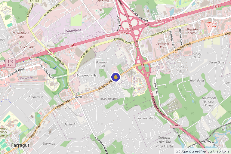 Map showing the location of Tennessee Regenerative Sports Medicine in Knoxville, TN