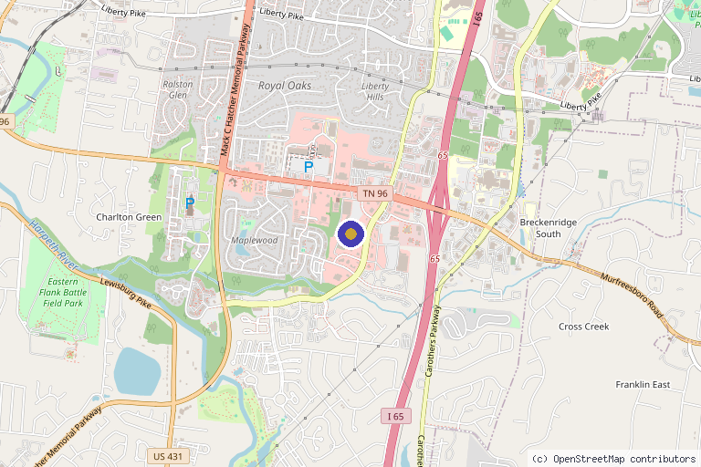 Map showing the location of Dr. Gil Center for Back, Neck, and Chronic Pain Relief in Franklin, TN