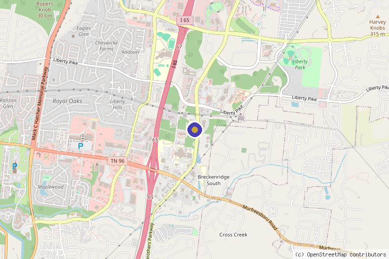 Map showing the location of Vita Nova Stem Cell Professionals in Franklin, TN