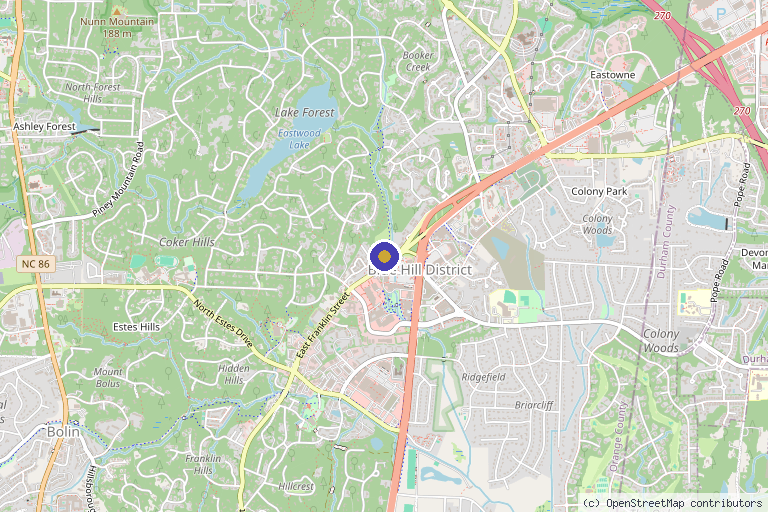Map showing the location of Carolina Skin Clinic in Chapel Hill, NC