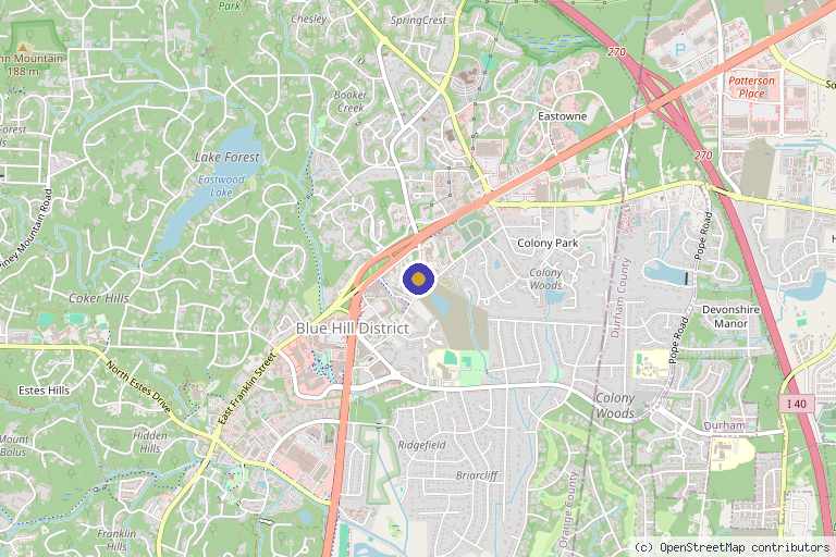 Map showing the location of Oak Haus Facial Aesthetics in Chapel Hill, NC