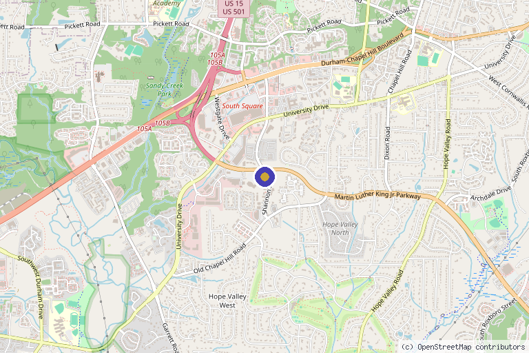 Map showing the location of MedGalore Weight Loss, Hormone Replacement Therapy in Durham, NC