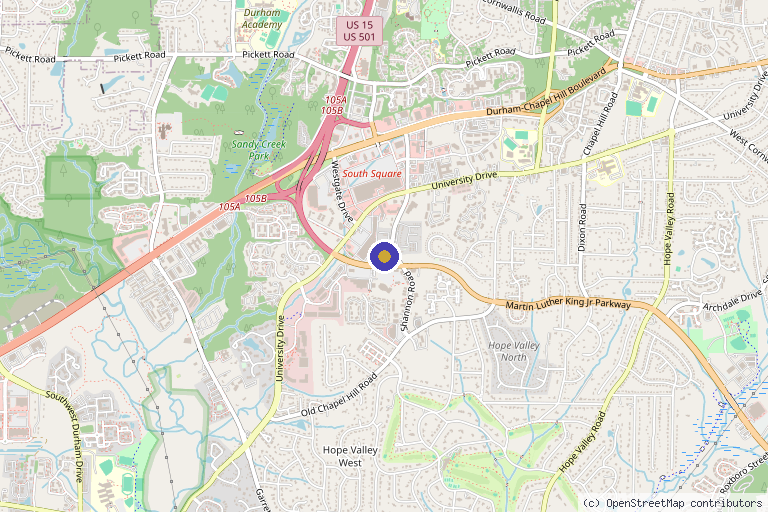 Map showing the location of Nuvee Aesthetics in Durham, NC