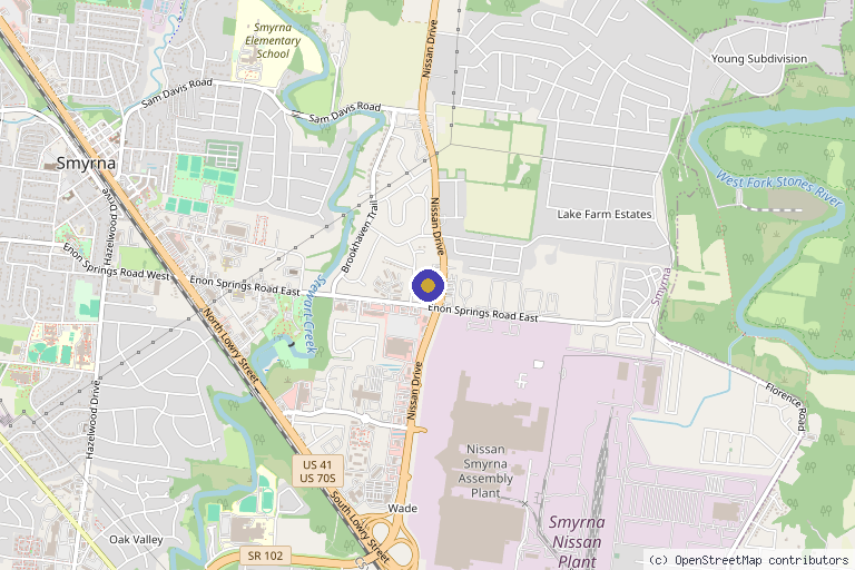 Map showing the location of Charles Hilgenhurst MD, Precision Pain Care- Smyrna, TN in Smyrna, TN