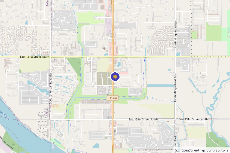 Map showing the location of Bixby Aesthetic Solutions + Access Health in Bixby, OK