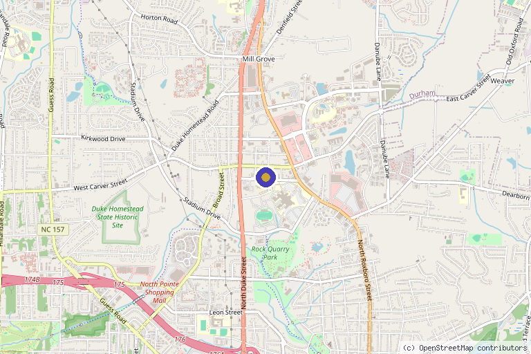 Map showing the location of Gunn Plastic Surgery Center in Durham, NC