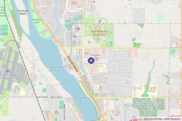 Map showing the location of Advanced Orthopedics of Oklahoma - Tulsa CityPlex Clinic in Tulsa, OK