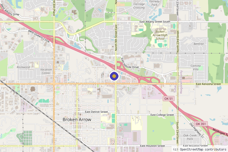 Map showing the location of The Orthopaedic Center Physical Therapy - Broken Arrow in Broken Arrow, OK
