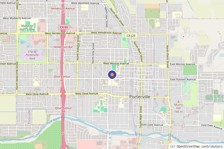 Map showing the location of Porterville Women’s Medical Associates in Porterville, CA